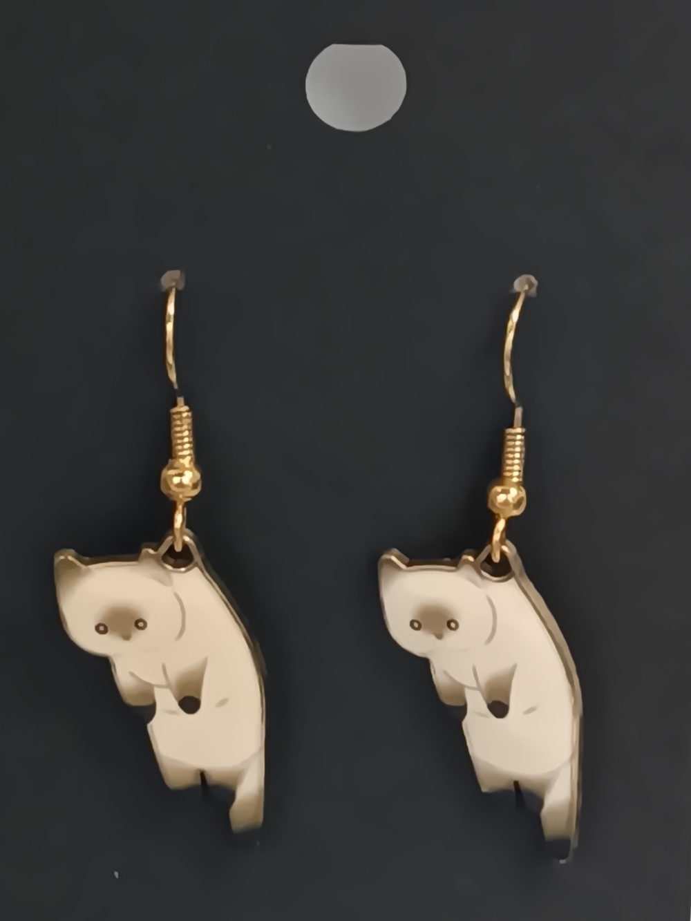 Handmade White And Grey Siamese Cat Dangle/Drop Earrings